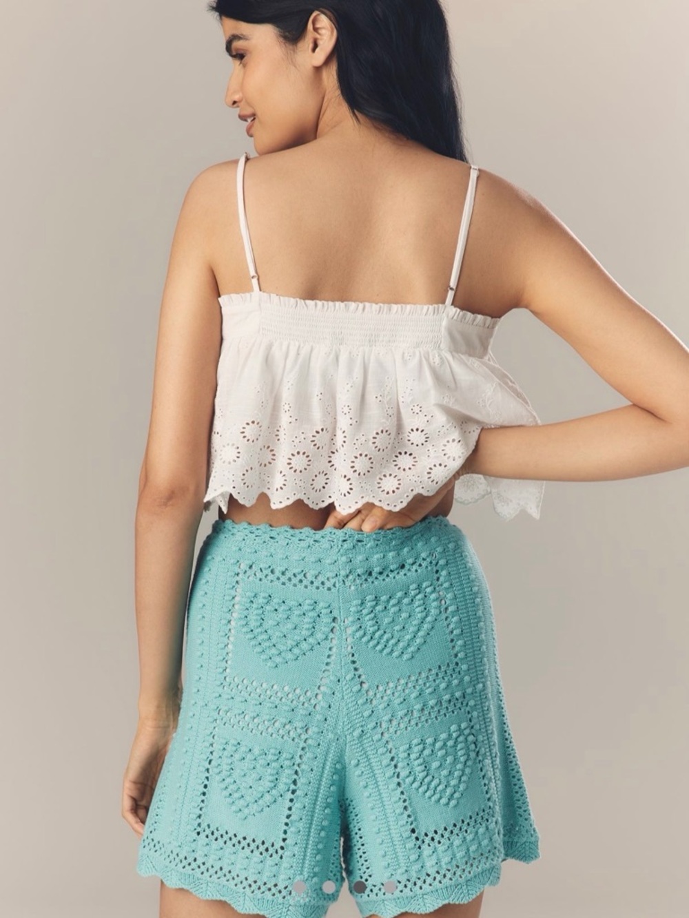 FARM Rio for Anthropologie Aqua Crochet High-Waist Heart Shorts Size XS - Picture 4 of 11
